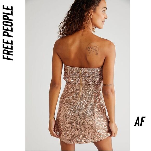 FREE PEOPLE FRIDA SEQUINED STRAPLESS MINI DRESS NWT SIZE 12 - Picture 4 of 6